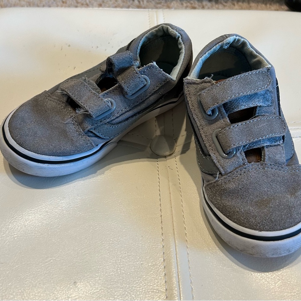 Vans Gray and Brown Toddler “Old Skool” Shoes with Velcro